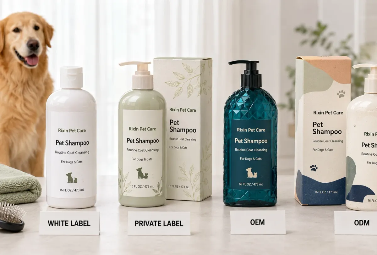 Private Label vs White Label vs OEM pet product packaging comparison for grooming brands