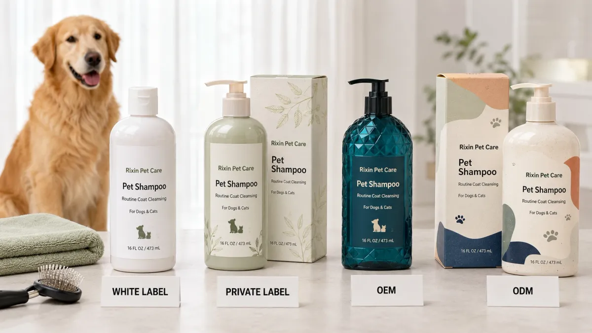 Private Label vs White Label vs OEM pet product packaging comparison for grooming brands