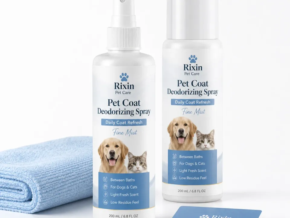Pet coat deodorizing spray bottles with fine mist format presentation
