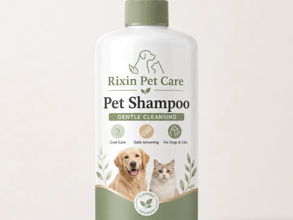Private label pet shampoo pump bottle with front label presentation
