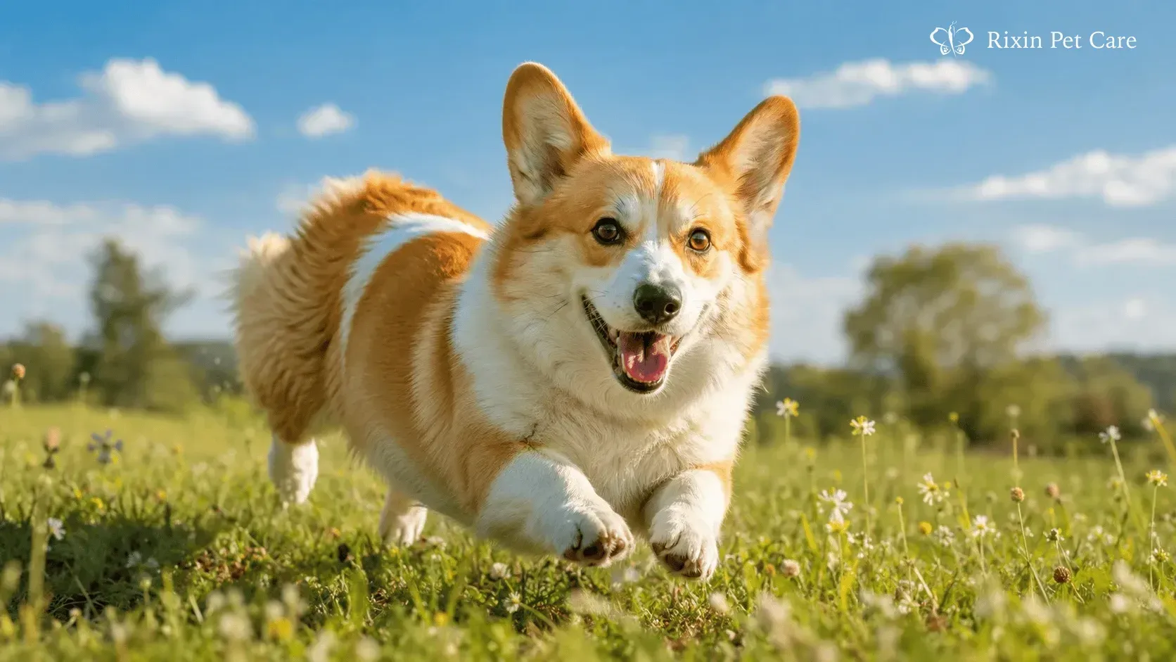 A corgi in a grassy outdoor setting