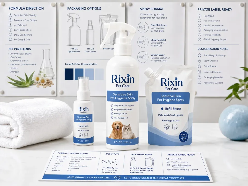 Sensitive skin pet hygiene spray lineup for gentle daily grooming routines