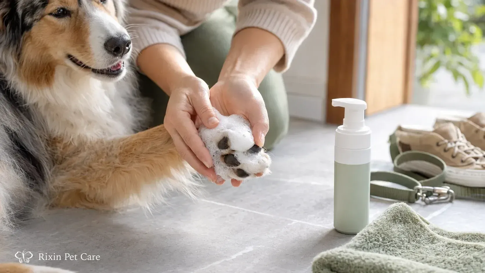 Paw cleaner foam for after-walk paw hygiene