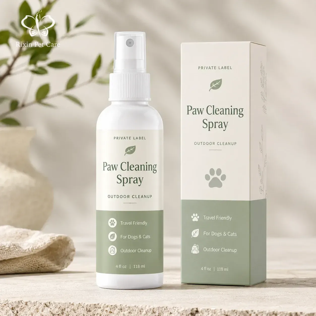 Paw cleaning spray bottle with matching carton for outdoor cleanup routines