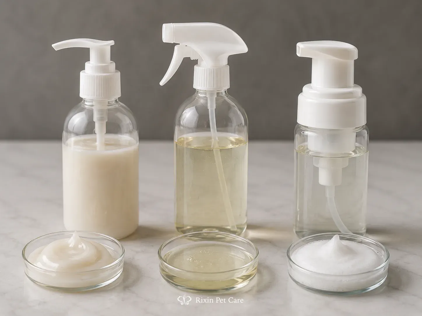 Thick shampoo, grooming spray, and foam formulas paired with pump, sprayer, and foamer systems.