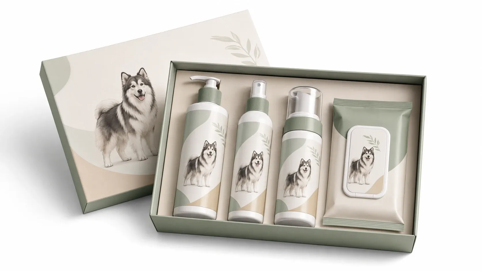 Private label double-coat dog grooming kit mockup