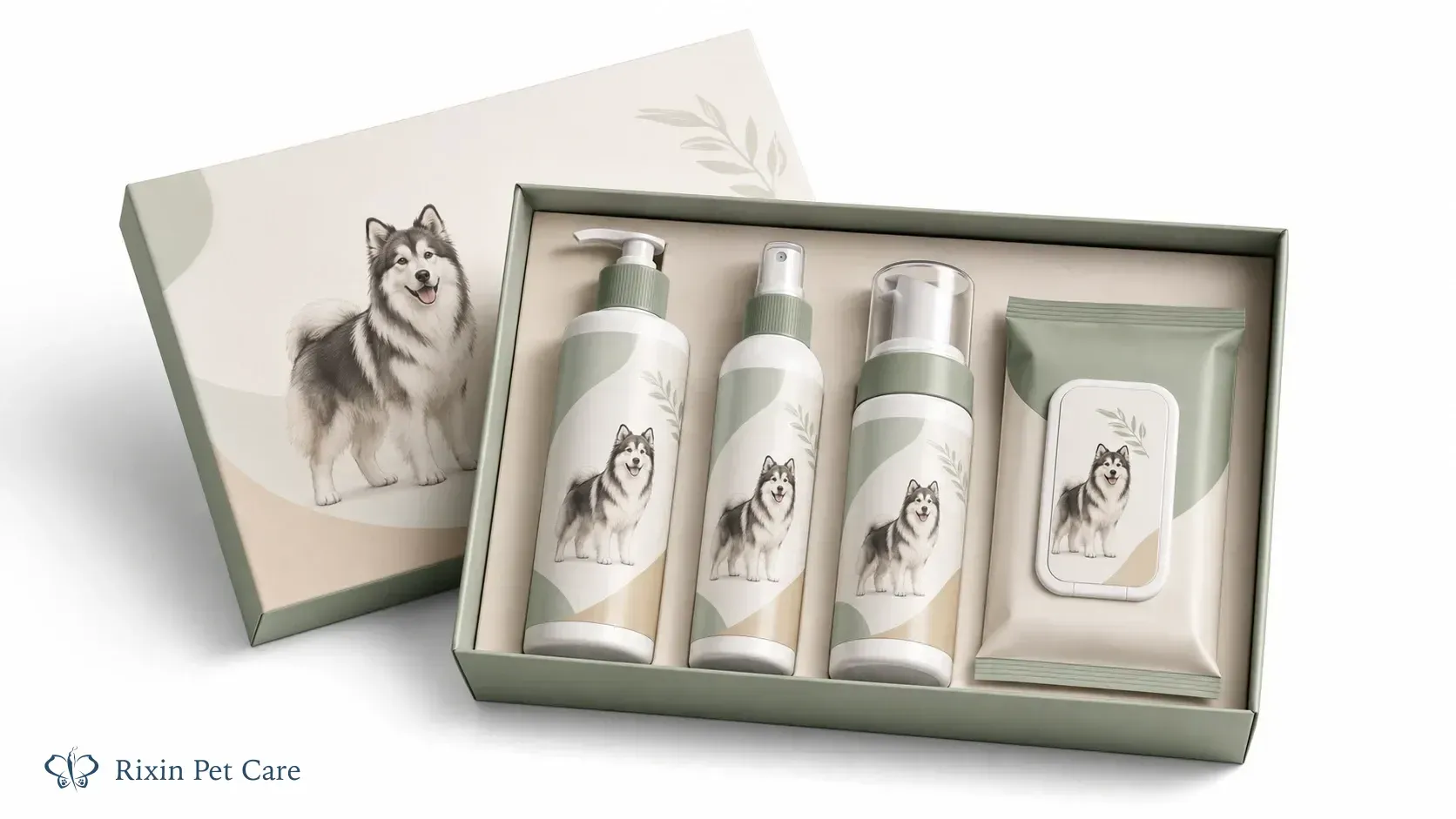 Private label double-coat dog grooming kit mockup