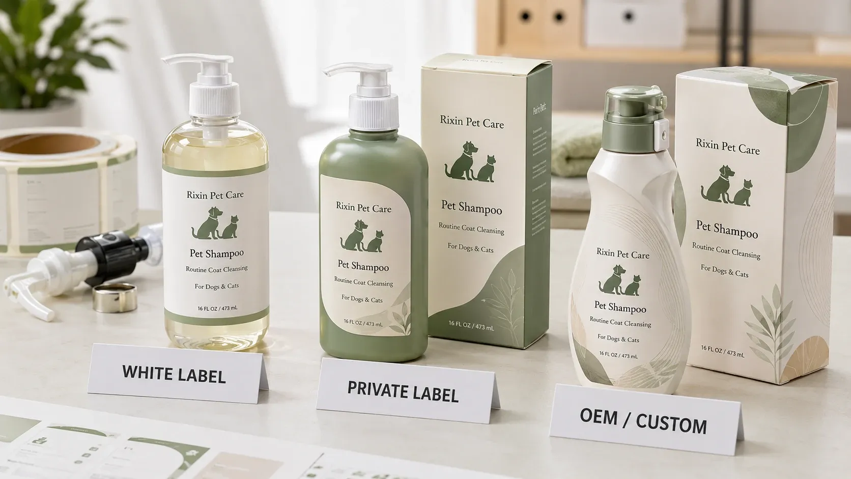 White label, private label, and OEM pet shampoo packaging routes compared